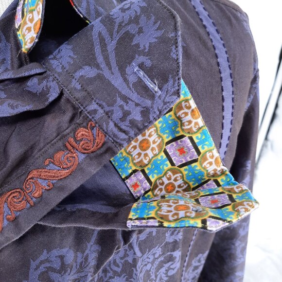 Robert Graham Floral Shirt Men's Size Large Flip Cuffs Embroidered Long Sleeve - Picture 4 of 7